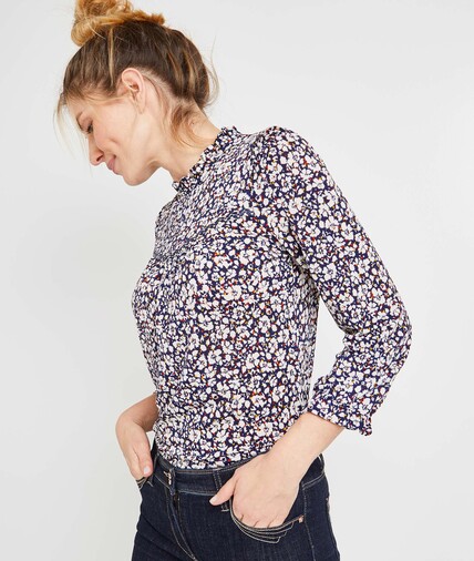 Tshirt imprimé fleuri femme MARINE