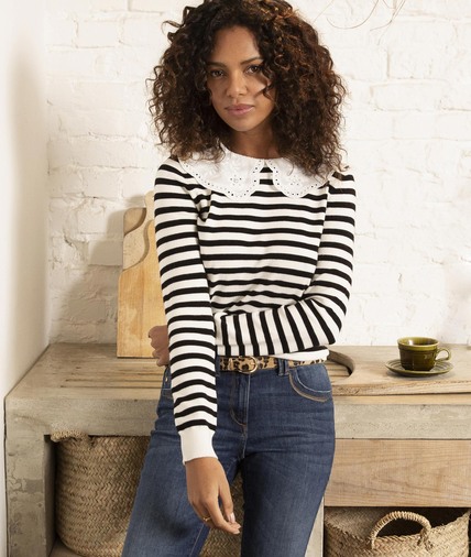 Pull marinière col claudine femme MARINE