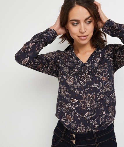 Blouse fluide imprimée femme NOIR