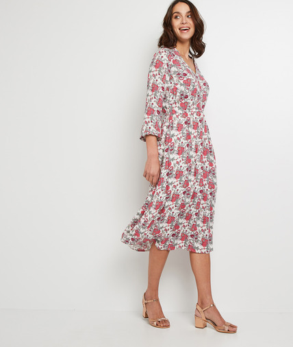 Robe longue imprimé fleuri femme ECRU