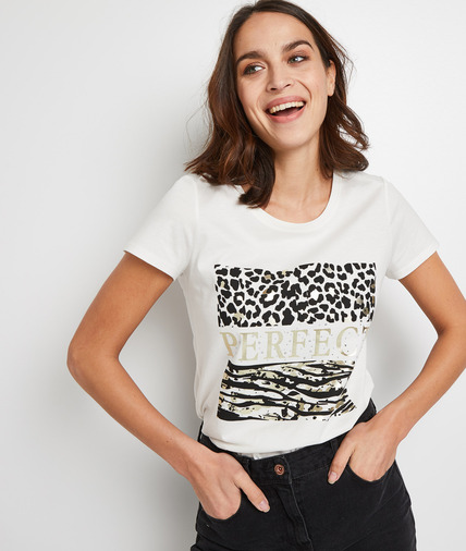 T-shirt imprimé léopard femme ECRU