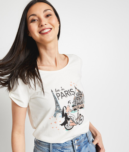 Tshirt blanc print femme BLANC