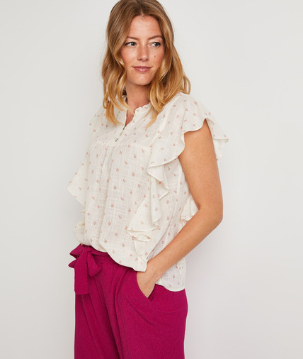 Blouse avec détails volants femme BLANC CASSE