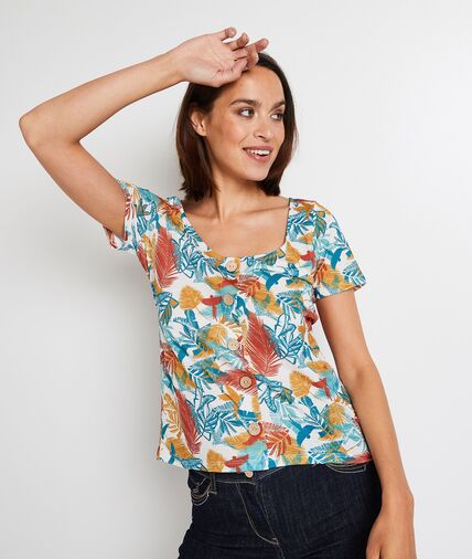 T-shirt imprimé fleuri femme BLANC CASSE