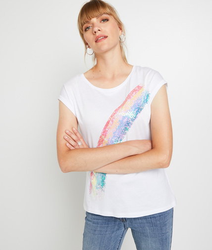 T-shirt manches courtes imprimé femme BLANC