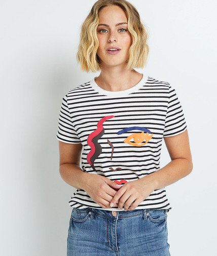 T-shirt manches courtes rayé femme BLANC CASSE