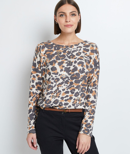 T-shirt imprimé léopard femme BEIGE CHINE