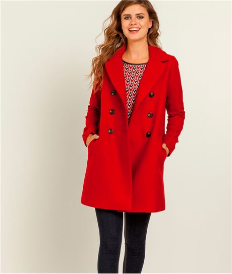 Manteau femme pardessus couleur lainage ROUGE