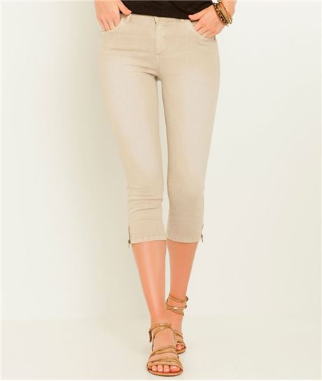 Jean femme corsaire slim couleur TAUPE