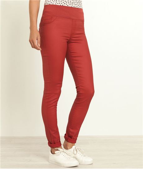 Jegging femme enduit taille haute ROUGE