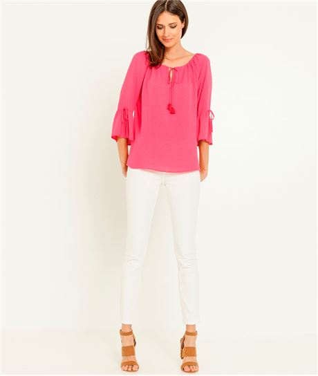 Chemisier femme voile plumetis FUCHSIA