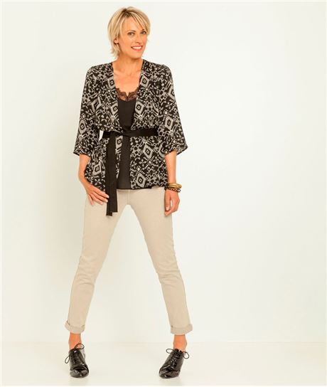 Veste femme kimono imprimé NOIR