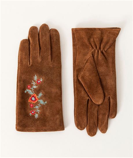 Gants femme motifs brodés CAMEL