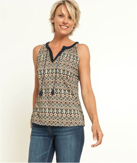 T-shirt femme imprimé ikat MARINE