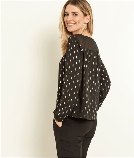 Chemisier femme empiècement résille NOIR