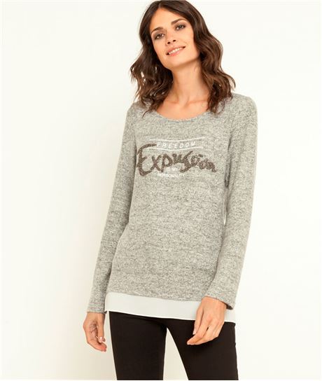 T-shirt femme à message 2 en 1 GRIS