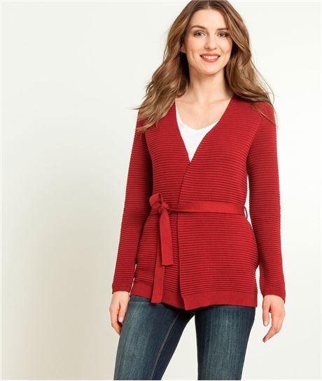 Long gilet femme ceinturé ROUGE