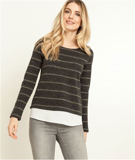 T-shirt femme 2 en 1 rayé lurex GRIS