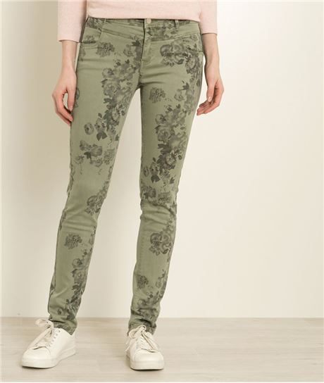 Jean femme slim imprimé fleurs TILLEUL