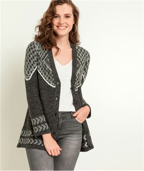 Long gilet femme jacquard GRIS