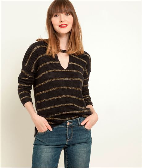 Pull femme rayé marine et lurex BLEU