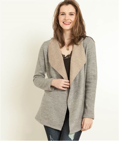 Long gilet femme double face GRIS