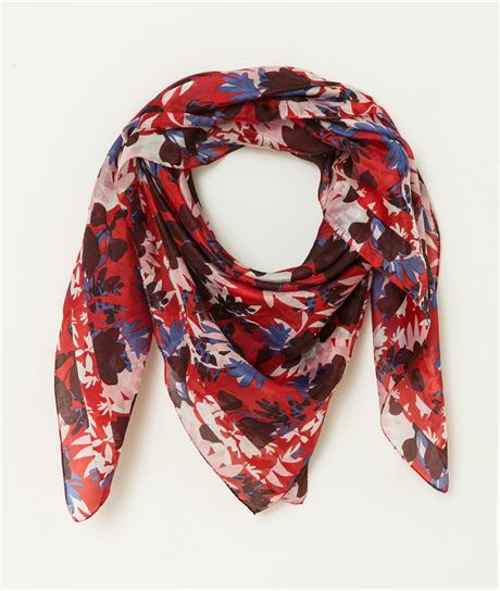 Foulard femme en soie et imprimé fleurs ROUGE