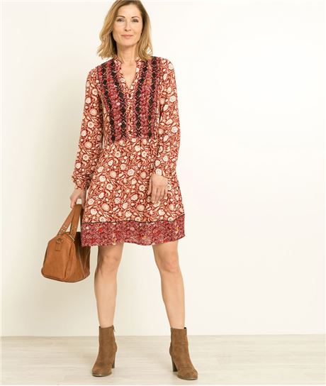 Robe imprimée brodée PAPRIKA