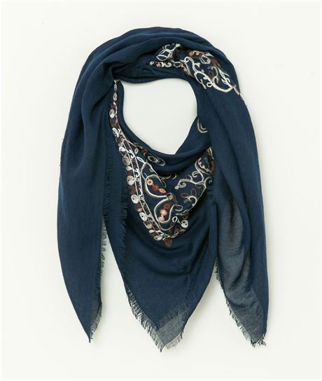 Foulard femme broderie BLEU