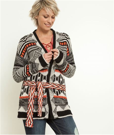 Gilet femme ceinturé multicolore MULTICOLORE