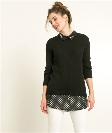 Pull femme fin 2 en 1 NOIR