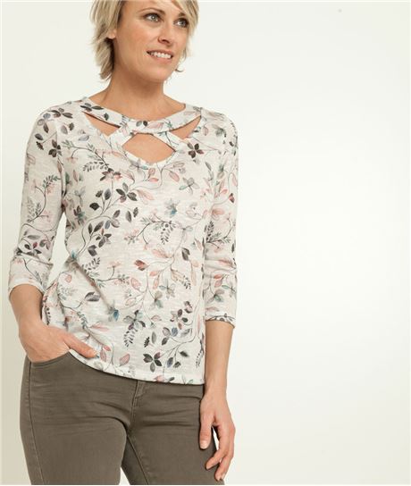 T-shirt femme encolure croisée ECRU