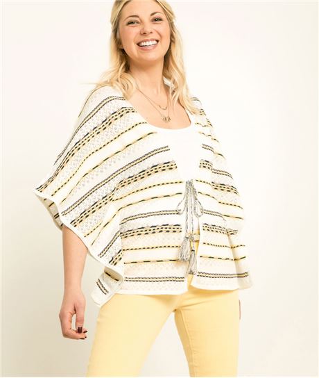 Poncho femme à rayures ECRU