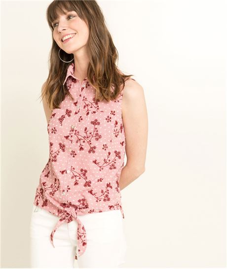 Blouse femme rayée rouge et brodée ROUGE