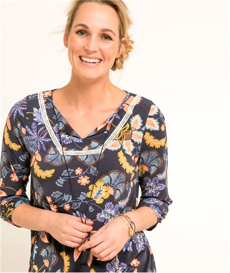 T-shirt femme imprimé floral MARINE