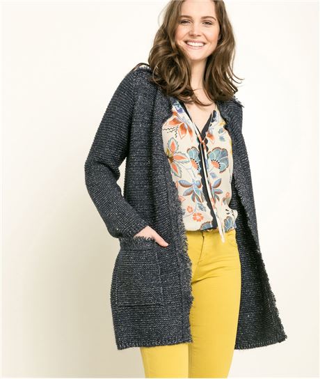 Long gilet femme ceinture et sequins BLEU