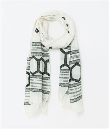 Foulard femme brodé motif graphique ECRU