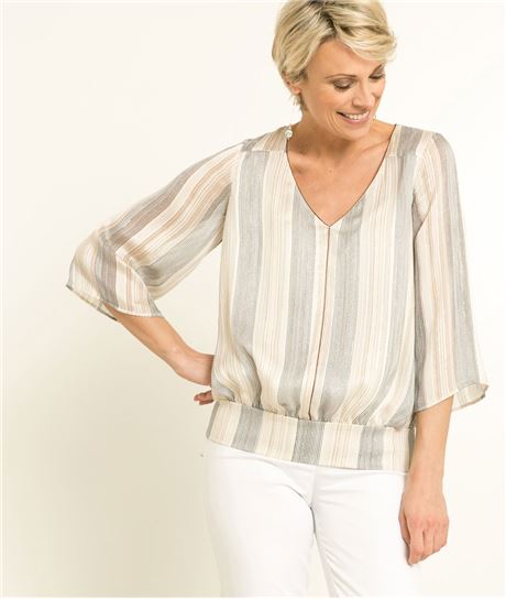 Chemisier femme fluide esprit cape RAYE BEIGE