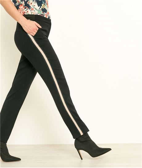 Pantalon femme fluide détail bandes MARINE