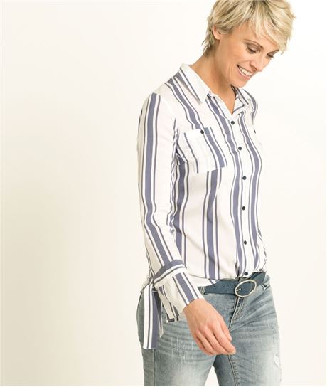 Chemisier femme fluide rayé RAYURE BLEU