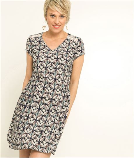 Robe imprimée motif wax BLEU