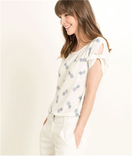 T-shirt femme motifs ananas BLANC CASSE