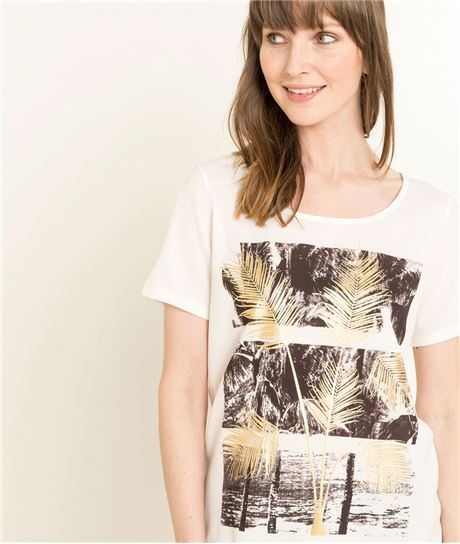 T-shirt femme bi matière ECRU