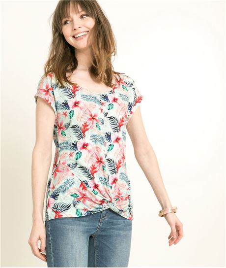T-shirt femme imprimé fleurs tropicales MULTICOLORE
