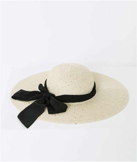 Chapeau de paille femme et foulard noir NATUREL