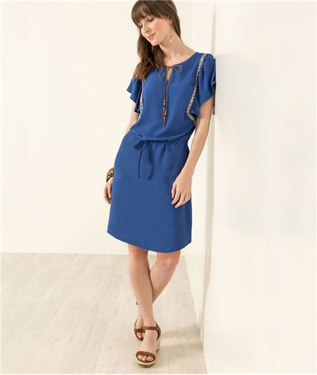 Robe femme unie détails fantaisies BLEU