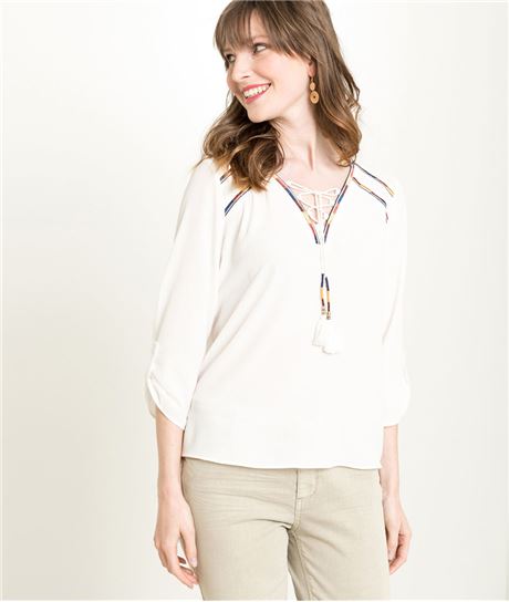 Blouse fluide détail galons brodés ECRU