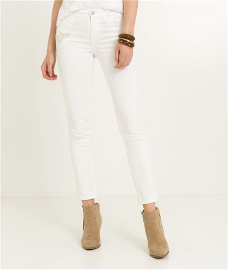 Pantalon femme denim blanc BLANC