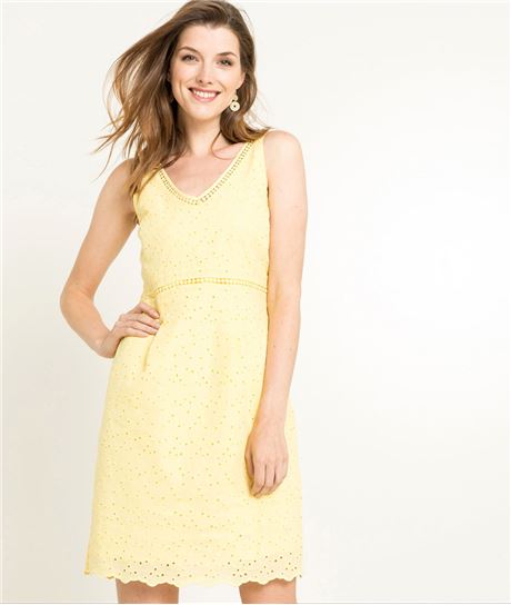 Robe femme jaune broderie anglaise JAUNE