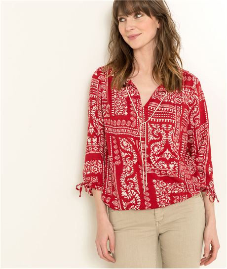 Blouse femme avec imprimé bandanas ROUGE
